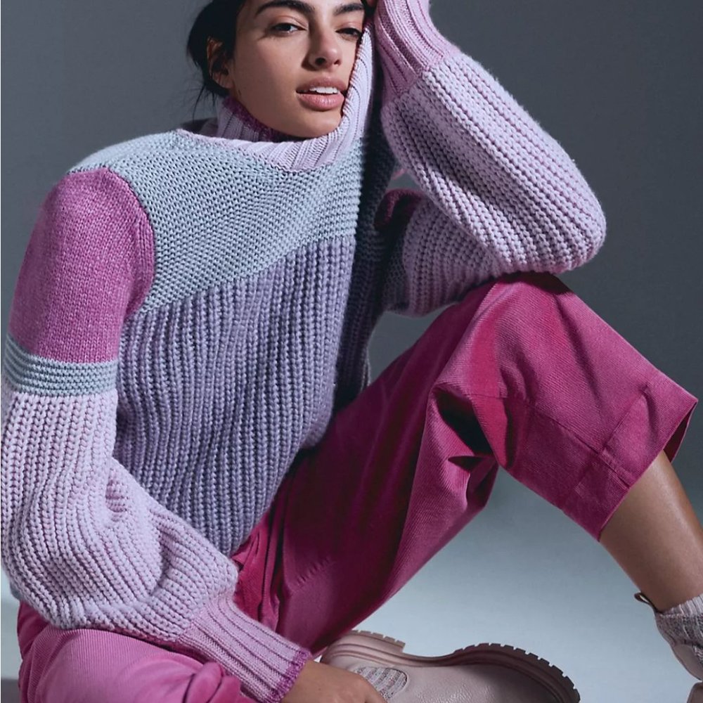 Anthropologie Splendid Colorblocked Turtleneck Sweater XL